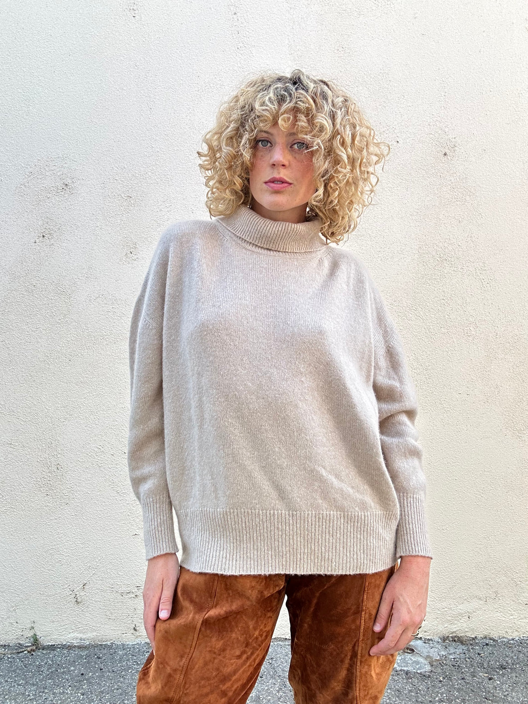 Ryan Roche Oatmeal Cashmere Turtleneck Sweater