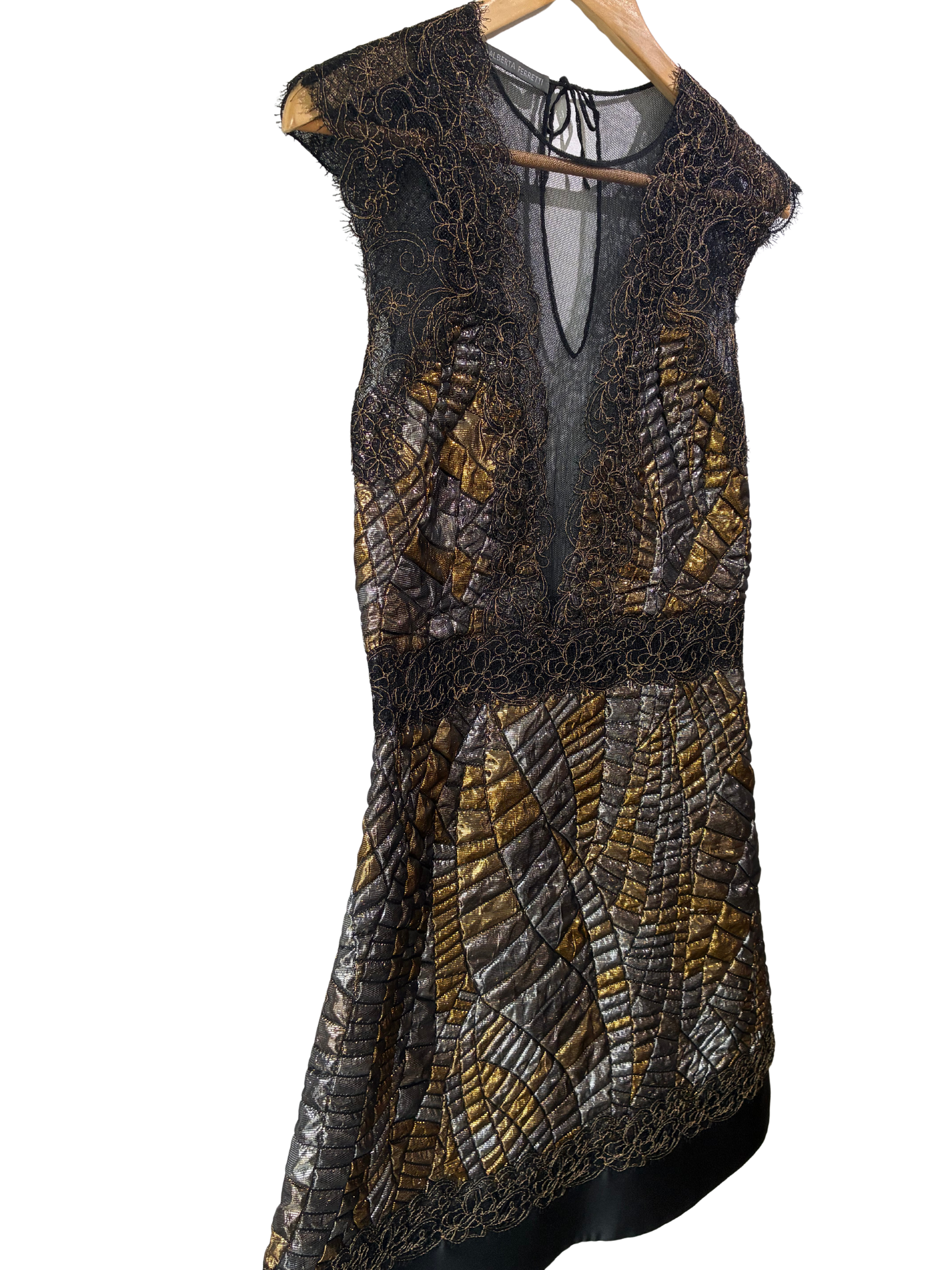Alberta Ferretti Black Gold and Silver Metallic Dress The Curatorial Dept. Alberta Ferretti Black Gold and Silver Metallic Dress The Curatorial Dept.