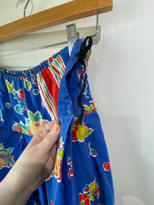 Vintage Blue Fruit Print Balloon Pants