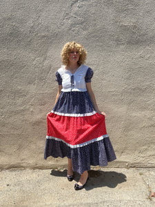 Vintage Vicky Vaughn Red White and Blue Maxi Dress