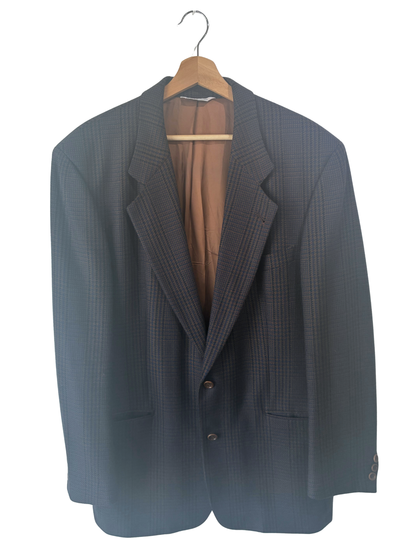 Vintage Boss Navy and Brown Plaid Blazer - The Curatorial Dept.