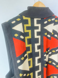 Vintage Geometric Pattern Black Maxi Vest