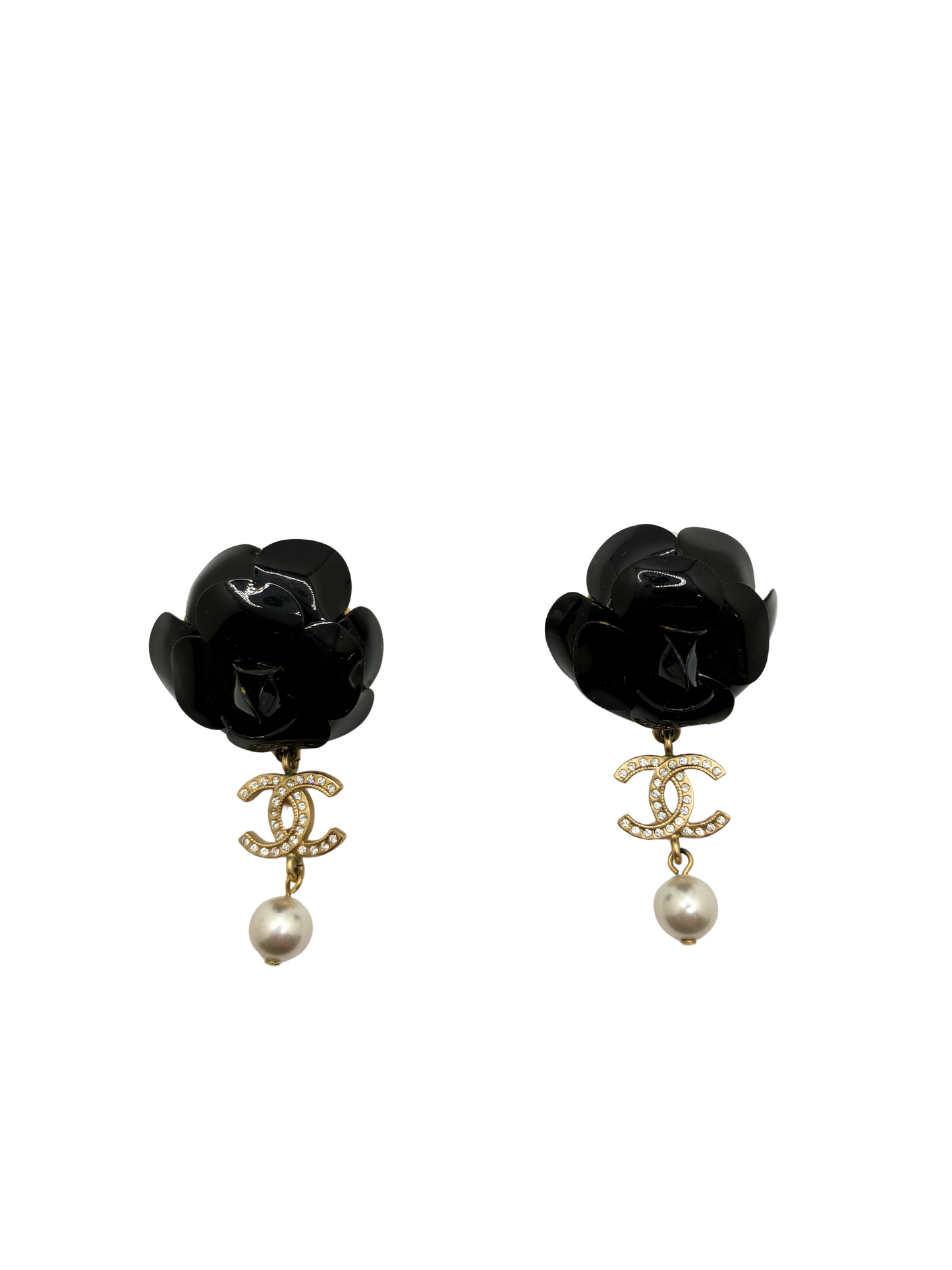 CHANEL Black Camellia Earrings - The Curatorial Dept.