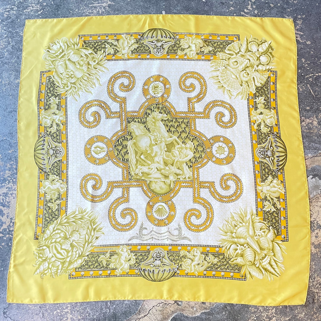 Hermès “Grotte de Versailles” Yellow Silk Scarf by Maurice Tranchant
