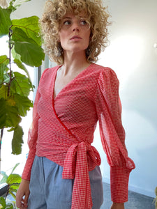 Red Gingham Wrap Blouse