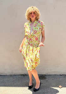 Vintage 1940s Green and Orange Print Dress