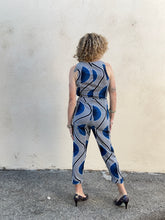 Blue Geometric Print Sleeveless Jumpsuit