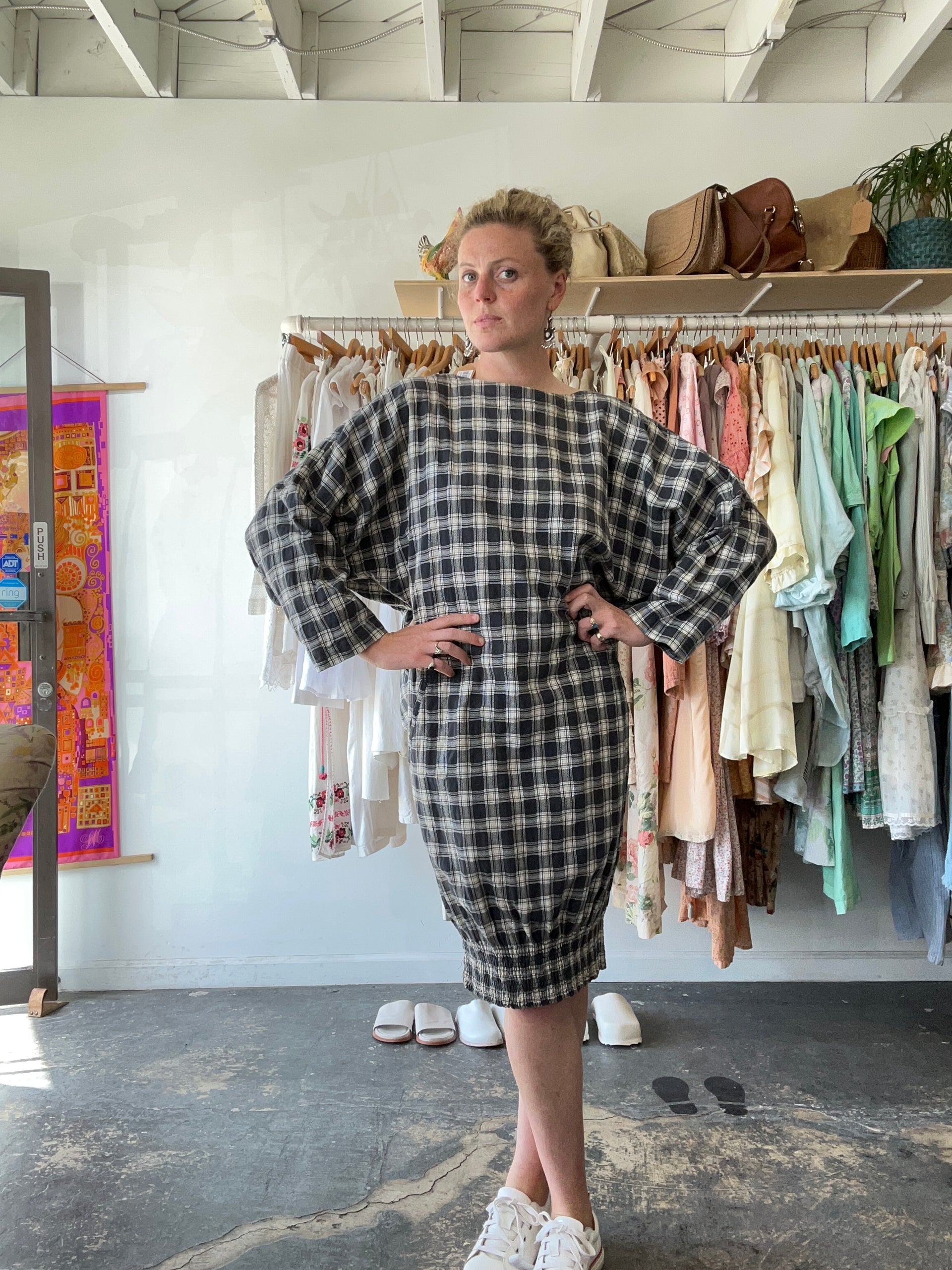 Vintage Issey Miyake Navy and White Plaid Dress  The Curatorial Dept.