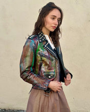 Paint and Studs Black Leather Jacket