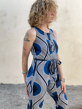 Blue Geometric Print Sleeveless Jumpsuit