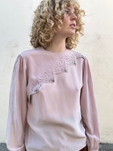 Vintage Pink Beaded Silk Top with Jagged Edge