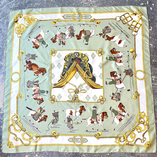 Hermès “Équitation Japonaise” Green 1969 Silk Scarf