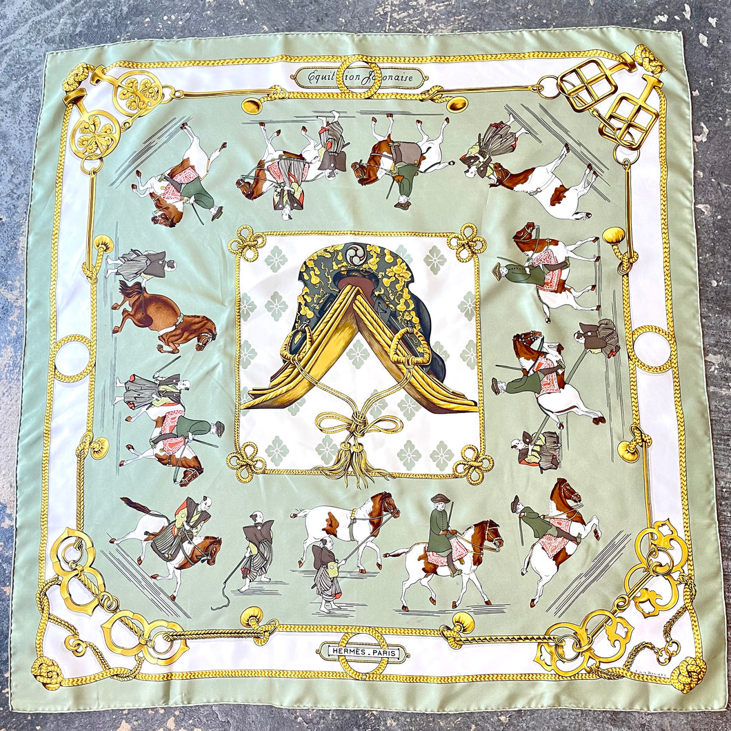 Hermès “Équitation Japonaise” Green 1969 Silk Scarf