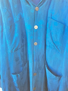 Vintage Chinese Silk Brocade Jacket in Ocean Blue