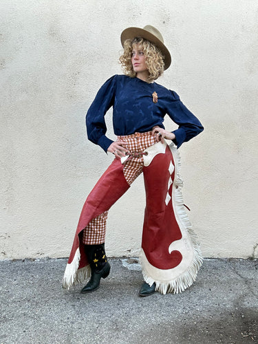 Vintage Red and White Fringe Leather Chaps