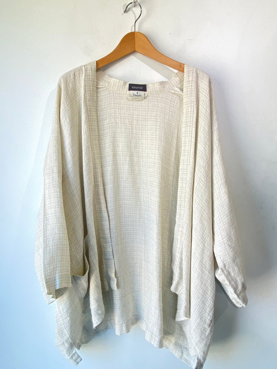 Vintage Eskandar Cream Linen Grid Jacket