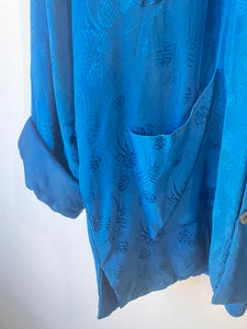 Vintage Chinese Silk Brocade Jacket in Ocean Blue