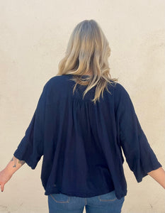 Auntie Oti Navy Gathered Blouse