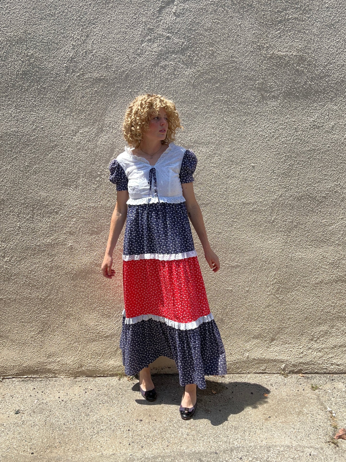 Vintage Vicky Vaughn Red White and Blue Maxi Dress - The Curatorial Dept.