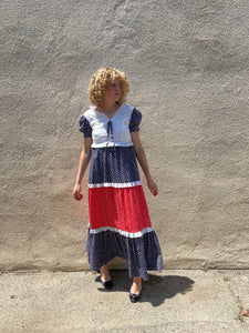 Vintage Vicky Vaughn Red White and Blue Maxi Dress