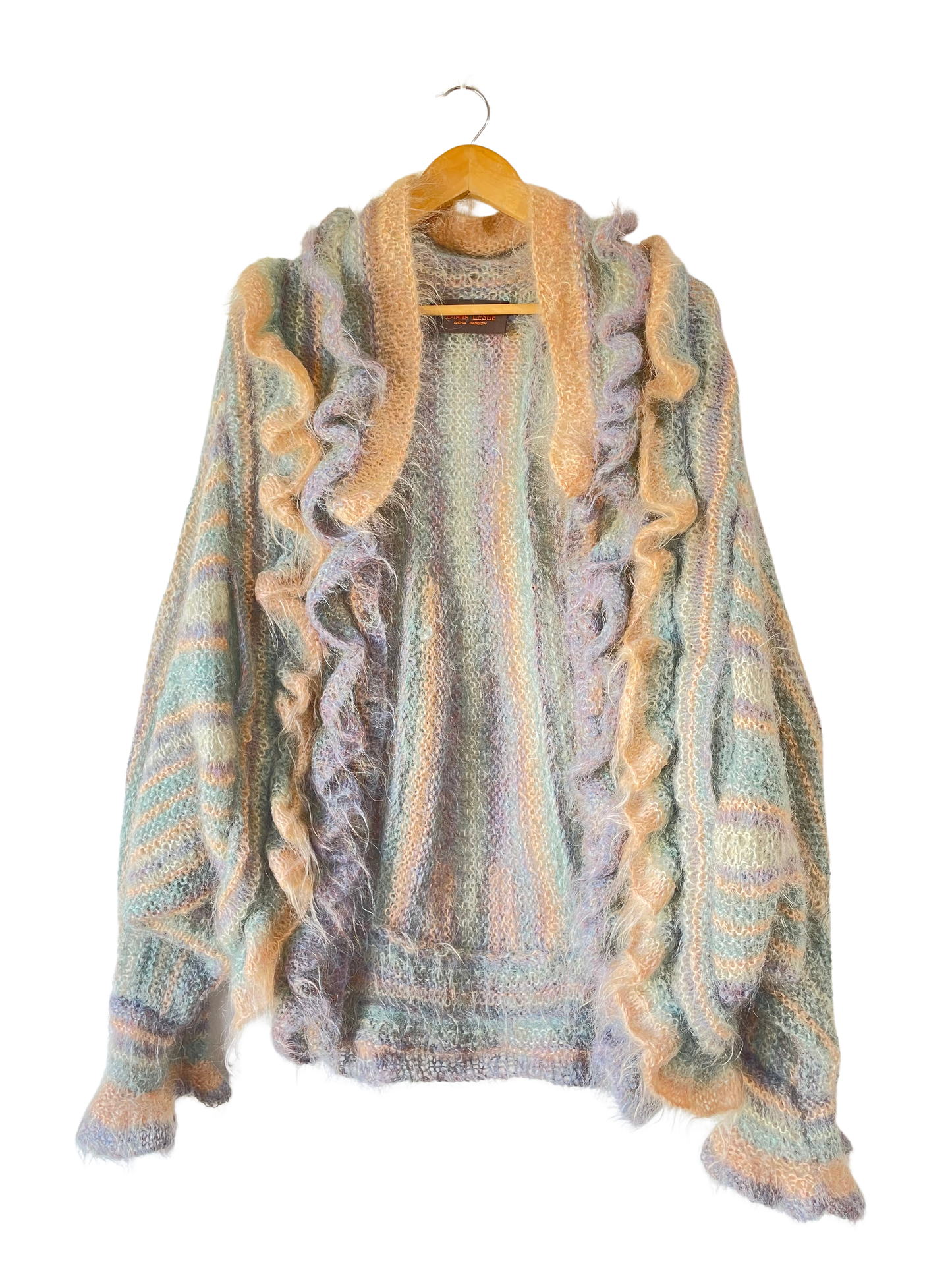 Diana Leslie - Animal Rainbow Multi Striped Mohair Ruffle Cardigan - The Curatorial Dept.