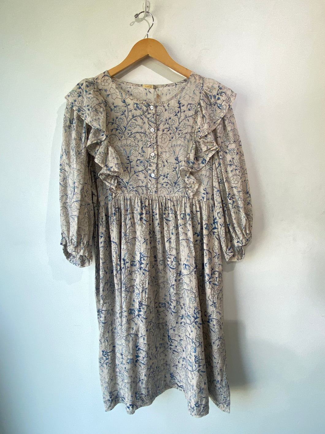 Matta Cream & Blue Floral Ruffle Dress