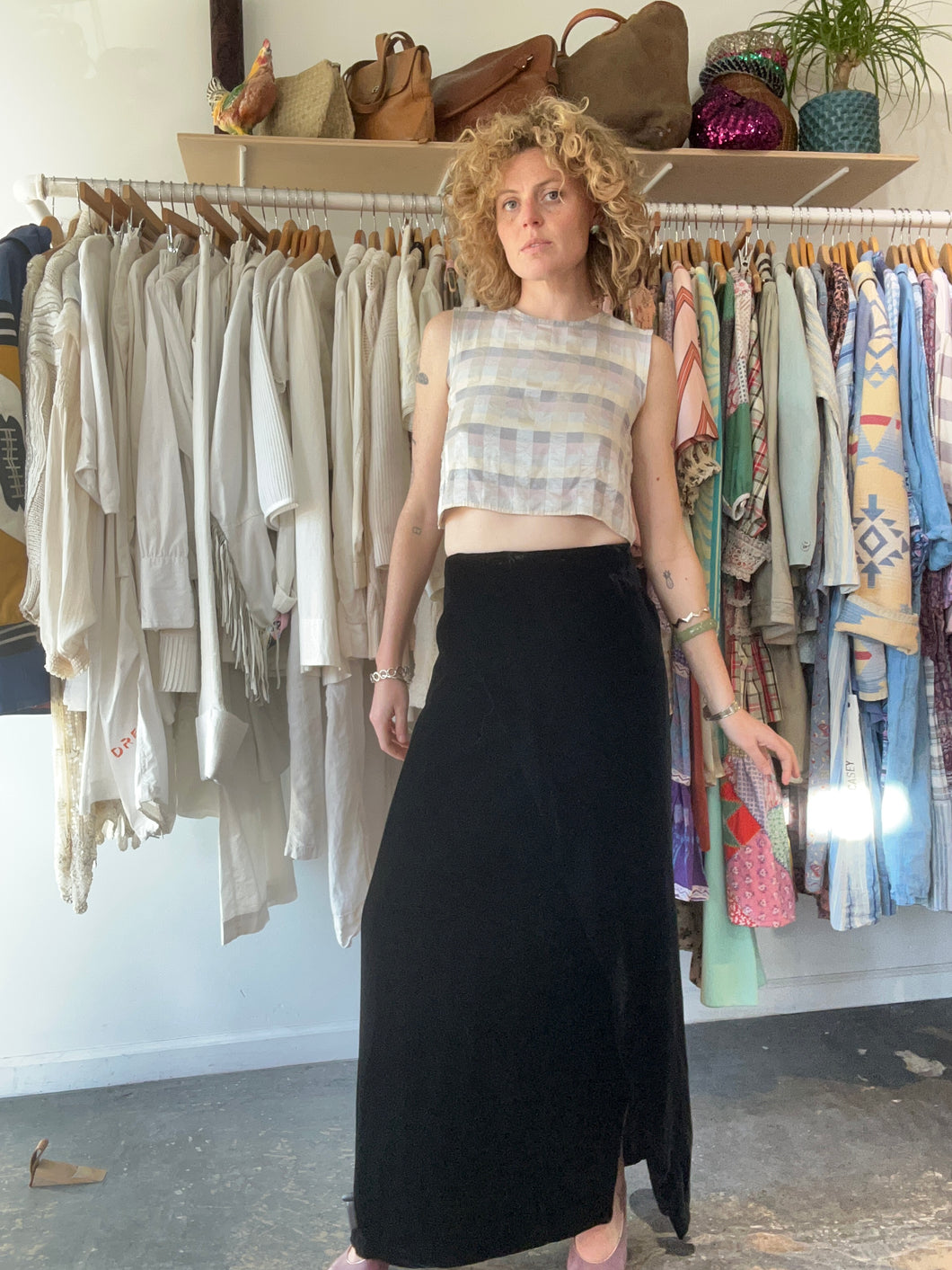 Vintage Emporio Armani Black Velvet Maxi Skirt