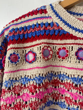 Pero Hand Knit Crochet Floral Faire Isle Sweater