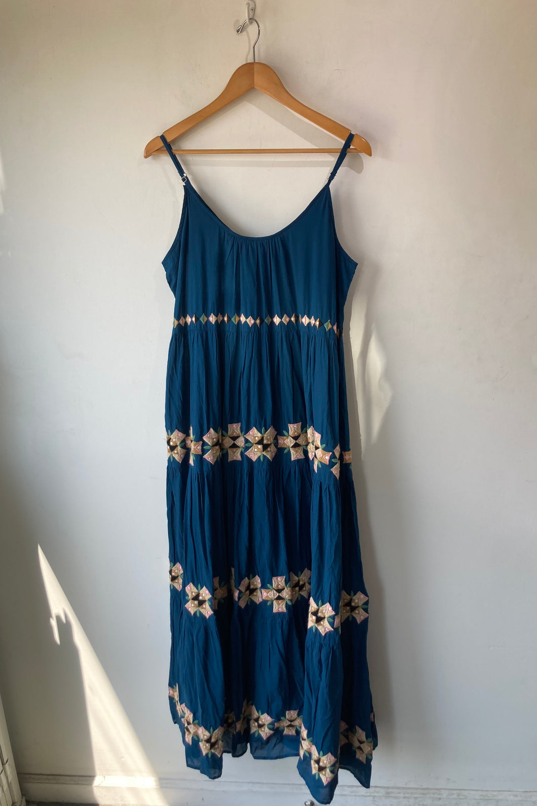 Roller Rabbit Teal Blue Embroidered Maxi Dress