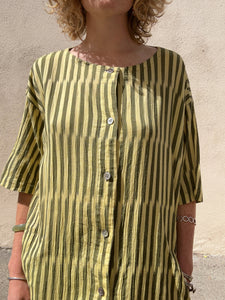 Vintage 80s Issey Miyake Yellow Striped Dress