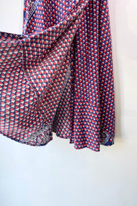 Vintage Red White Blue Block Printed Wrap Skirt