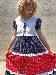 Vintage Vicky Vaughn Red White and Blue Maxi Dress