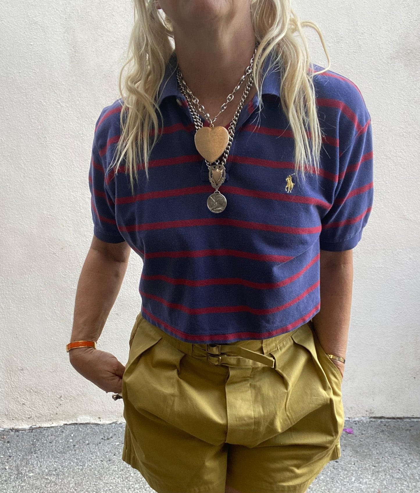 Ralph Lauren Cropped Navy Striped Polo Shirt - The Curatorial Dept.