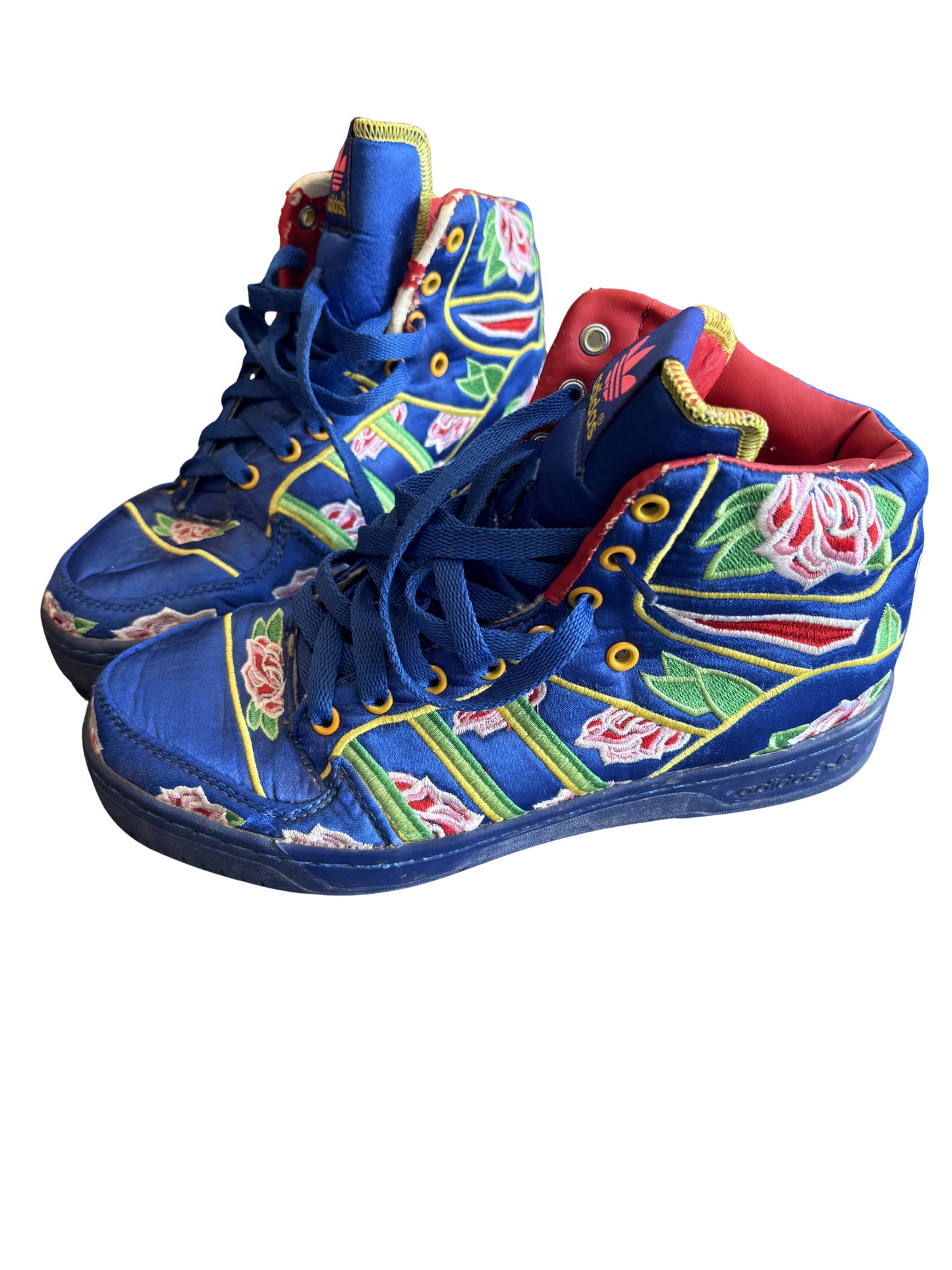 adidas gazelle silver green womens Adidas x Jeremy Scott Blue Floral High Tops – The Curatorial Dept