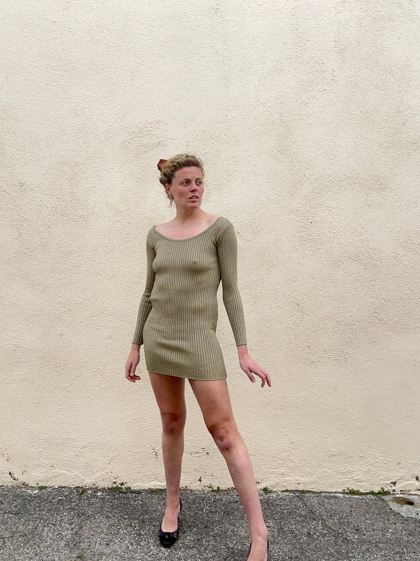 Vintage Helmut Lang Shiny Ribbed Bodycon Dress – The Curatorial Dept