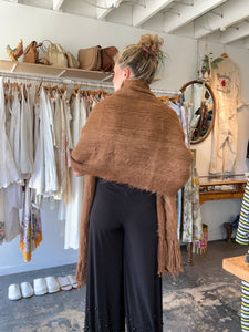 Vintage Brown Furry Alpaca Mohair Scarf