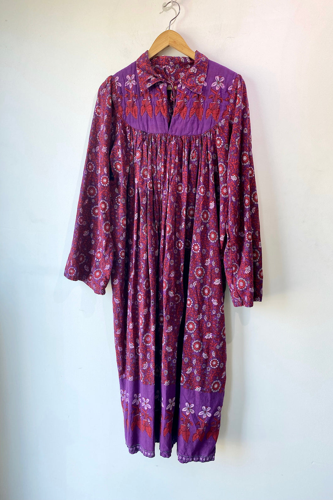 Vintage Red and Purple Block Printed Dress