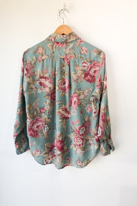 Vintage Banana Republic Teal Floral Blouse