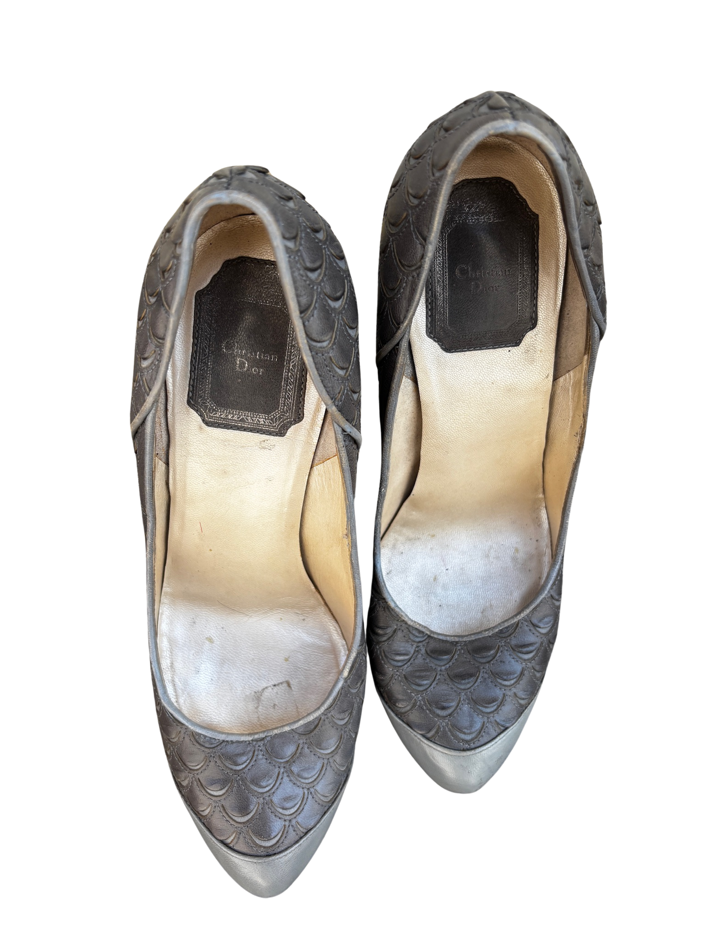 Christian Dior Grey Fish Tale LEather Platform Pumps