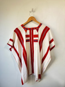 Vintage Red and White Huipil Striped Top