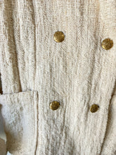 Electric Feathers Hand Woven Nubby Cotton White Envelope Coat with Vintage Brass Buttons