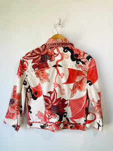 Just Cavalli White Red Floral Denim Jacket