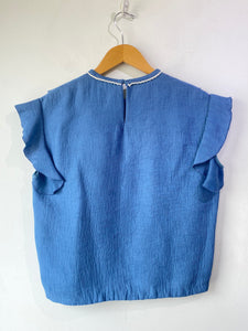 Sandro Blue Frilly Top