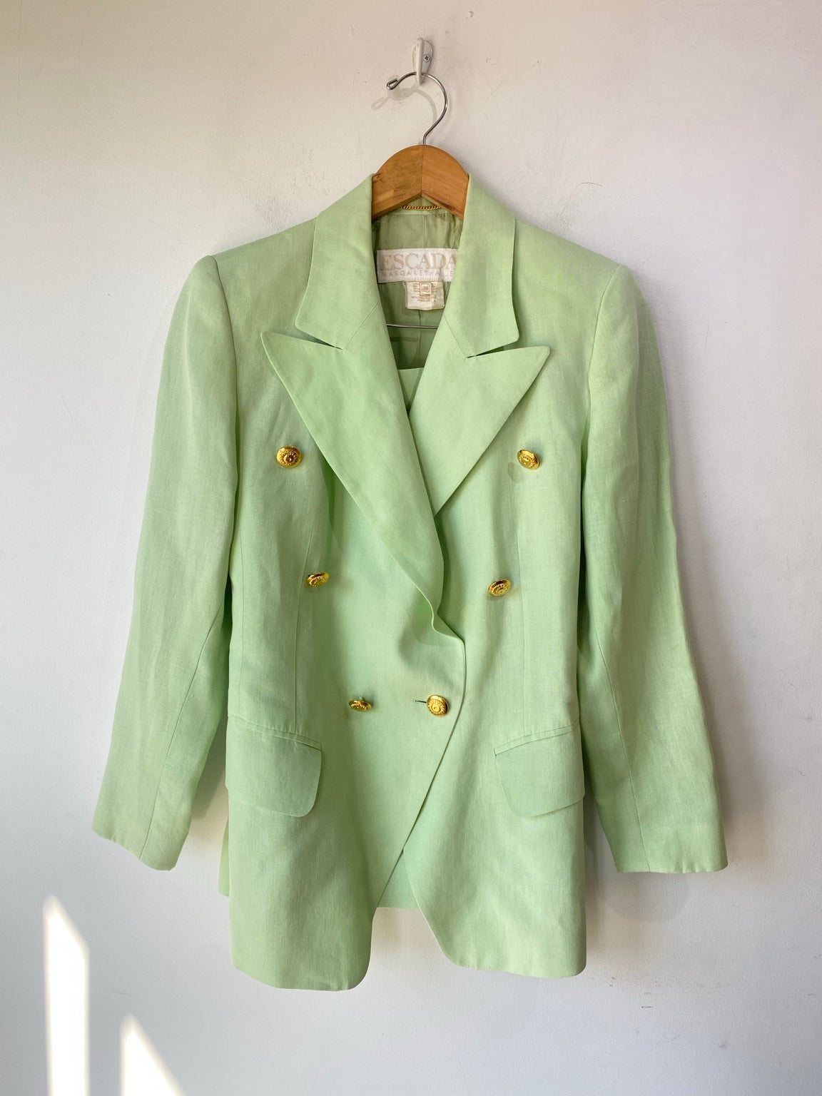 Mint green Escada Margaretha Ley double-breasted jacket, front