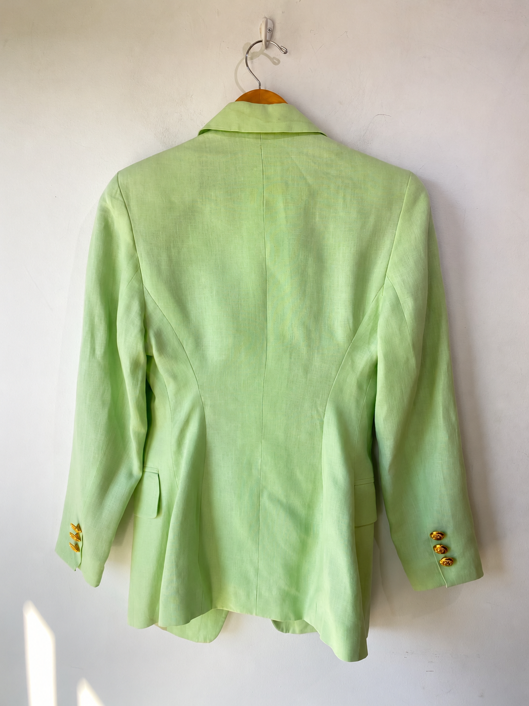Mint green Escada jacket, back, security tag removed