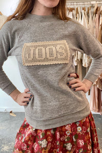 Carleen Grey Sweatshirt with Crochet Patch