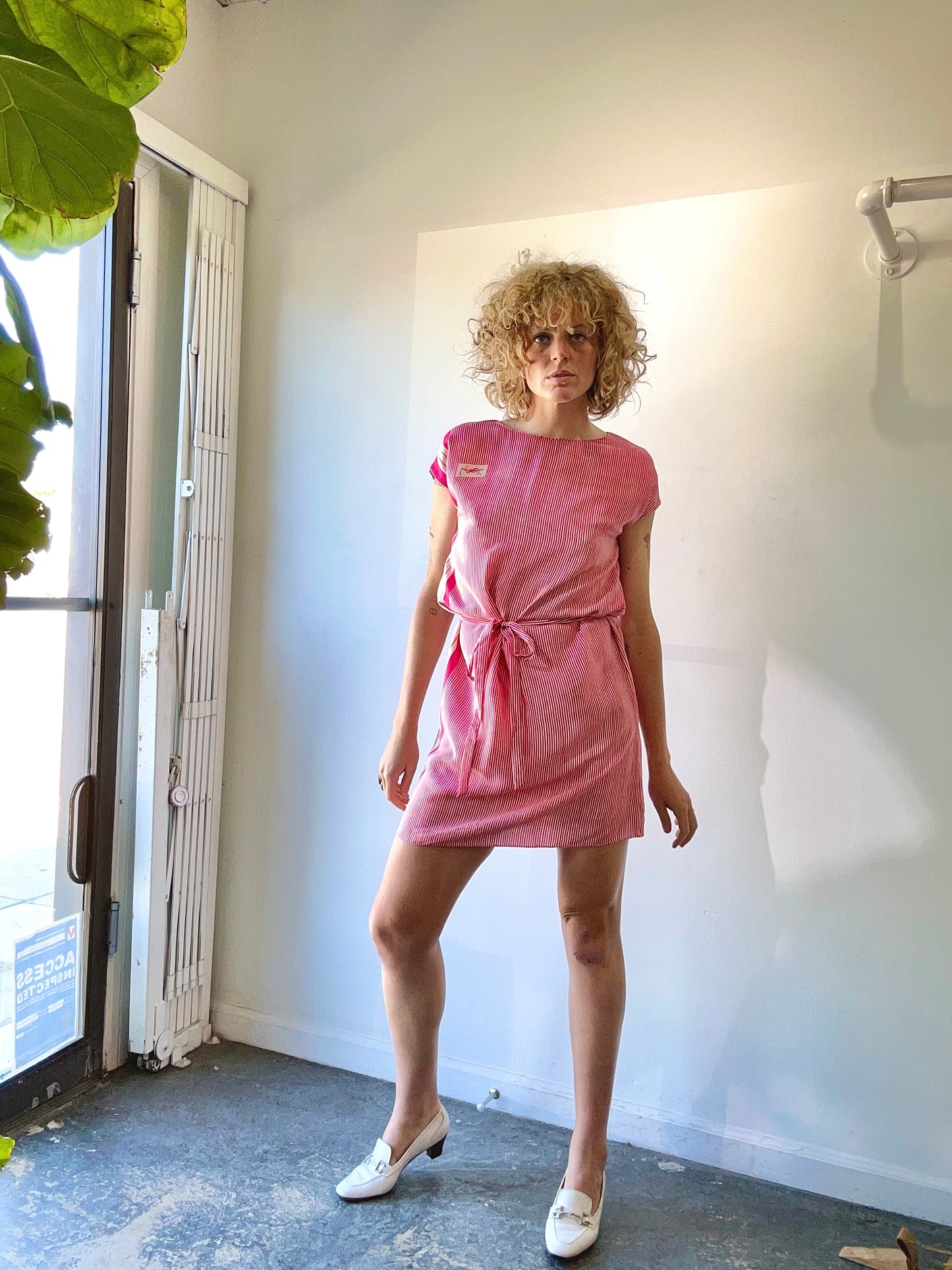 Vintage YSL Yves Saint Laurent Pink Striped Silk Scarf Dress The Curatorial Dept. Vintage YSL Yves Saint Laurent Pink Striped Silk Scarf Dress The Curatorial Dept.