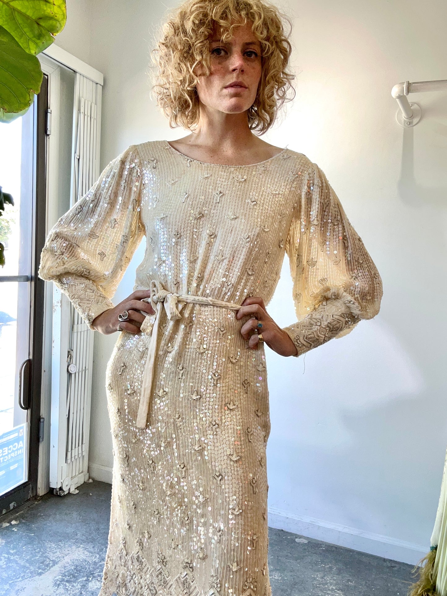 Vintage Sistermax Cream Sequin Cocktail Dress with Matching Belt The Curatorial Dept. Vintage Sistermax Cream Sequin Cocktail Dress with Matching Belt The Curatorial Dept.