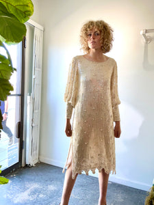 Vintage Sistermax Cream Sequin Cocktail Dress with Matching Belt