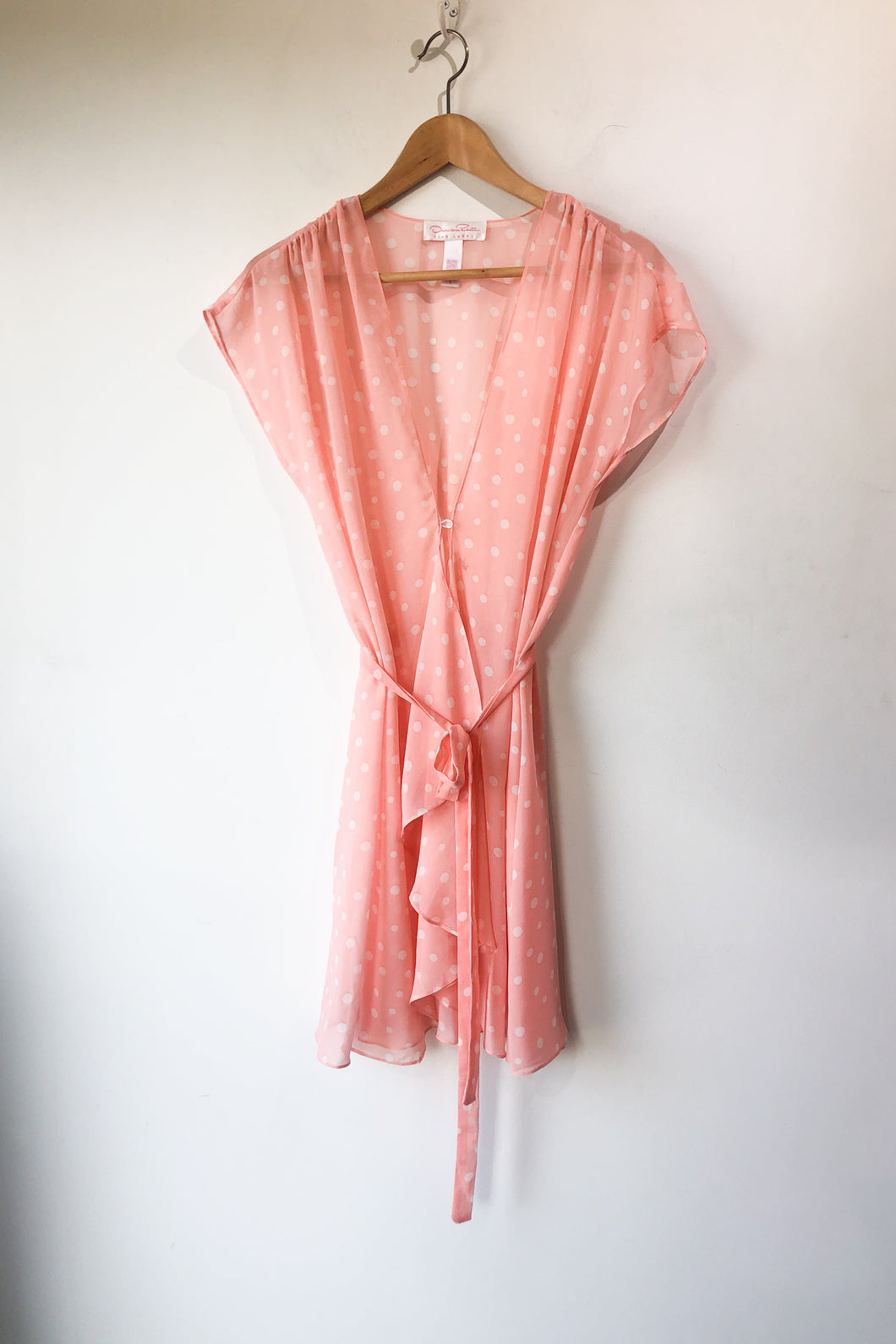 Vintage Oscar de la Renta Pink Polka Dot Robe